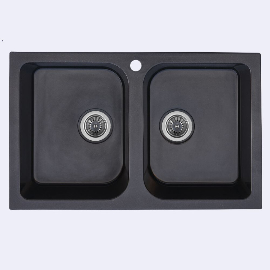 Гранітна мийка для кухні Platinum 7648W TWIN глянець Чорна