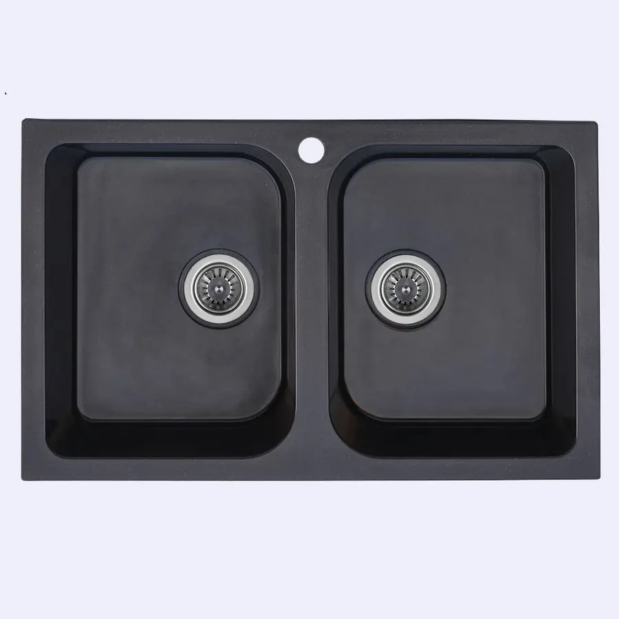 Гранітна мийка для кухні Platinum 7648W TWIN глянець Чорна