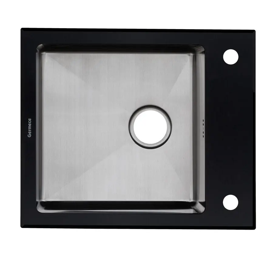 Кухонная мойка Platinum Handmade 600 мм х 200 мм х 510 мм BLACK GLAS из нержавеющей стали и каленого стекла