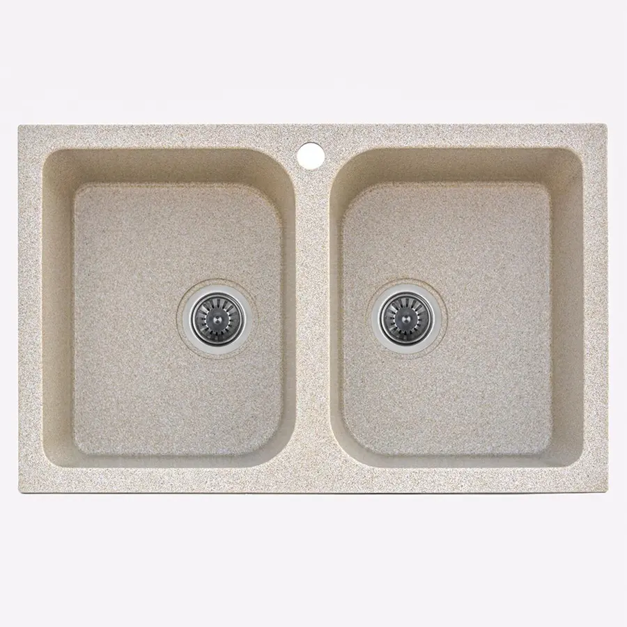 Гранітна мийка для кухні Platinum 7648W TWIN глянець пісок