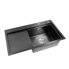 Кухонная мойка Platinum Handmade PVD черная 78 * 43/220 R 3,0 / 1,5 мм корзина и дозатор в комплекте