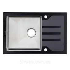 Кухонная мойка Germece Handmade 780 мм х 200 мм х 510 мм BLACK GLASS из нержавеющей стали и каленого стекла