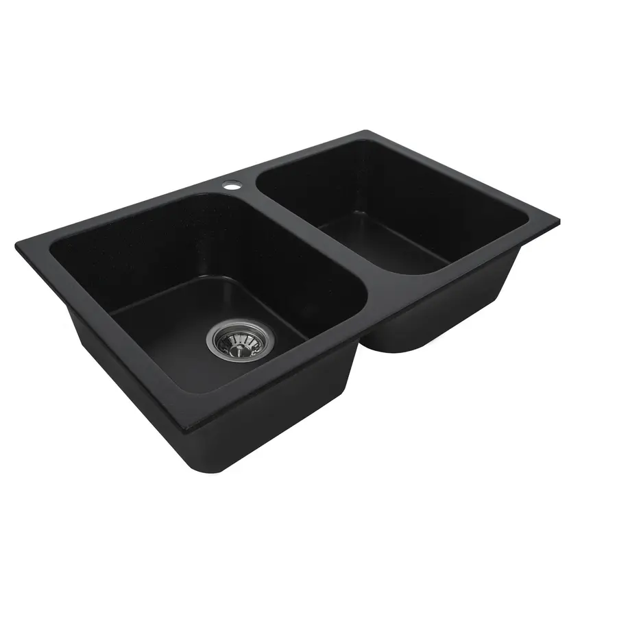 Гранітна мийка для кухні Platinum TWIN чорний металік 7648 подвійна