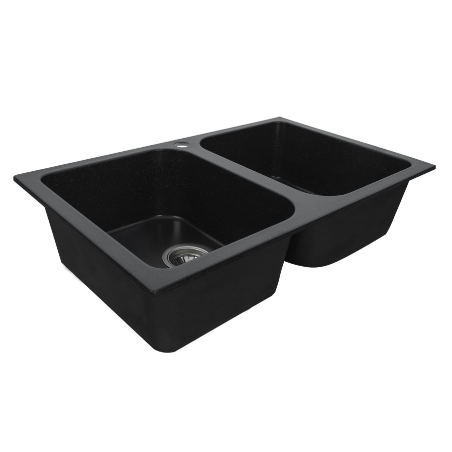 Гранітна мийка для кухні Platinum TWIN чорний металік 7648 подвійна