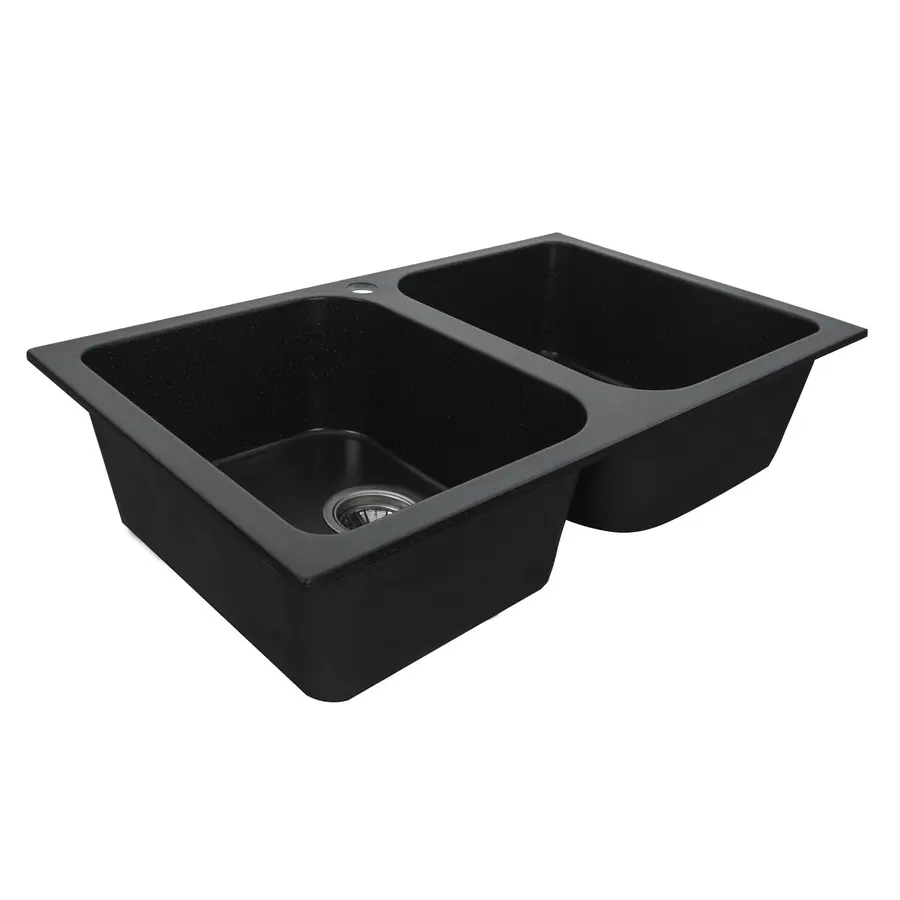 Гранітна мийка для кухні Platinum TWIN чорний металік 7648 подвійна