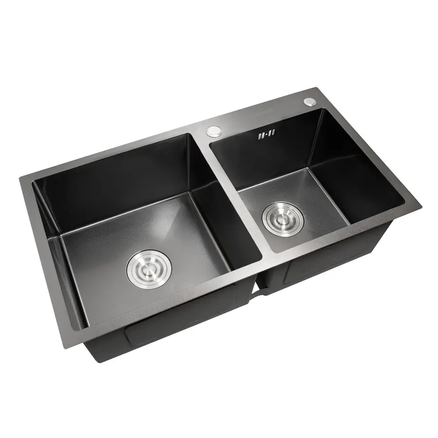 Кухонная мойка Platinum Handmade PVD черная 78 * 43/230 две чаши Сталь SUS 304 3,0 / 0,8 мм