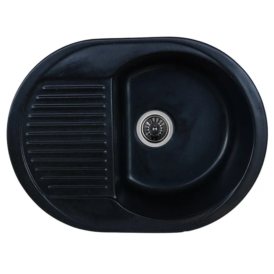 Гранитная мойка для кухни Platinum 6247 BORA глянец Черный металлик