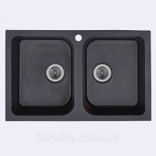 Гранітна мийка для кухні Platinum 7648W TWIN глянець Чорний металік