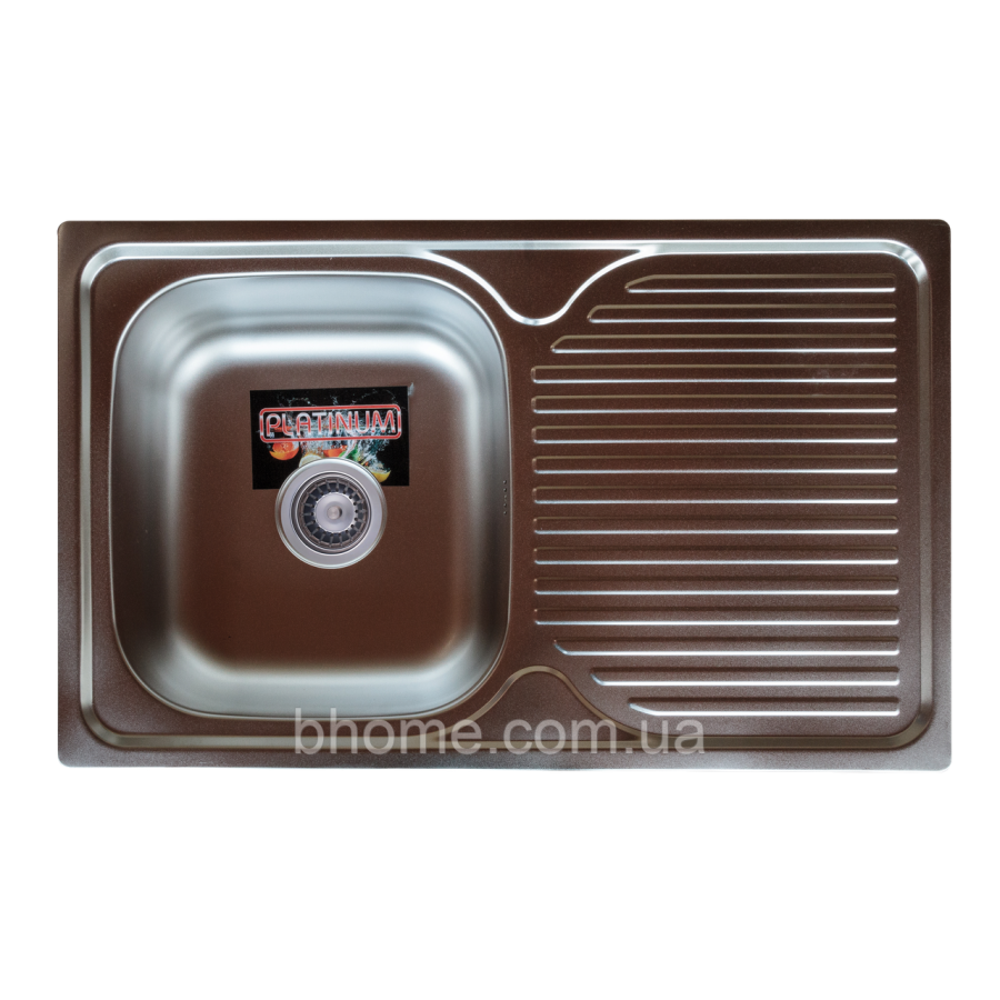 Кухонна мийка Platinum 780 мм х 480 мм полірування 0.8 мм прямокутна з сифоном