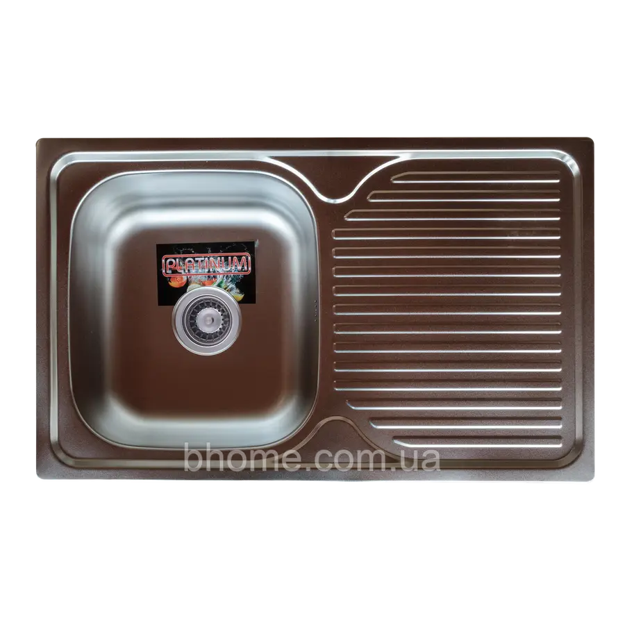 Кухонна мийка Platinum 780 мм х 480 мм полірування 0.8 мм прямокутна з сифоном