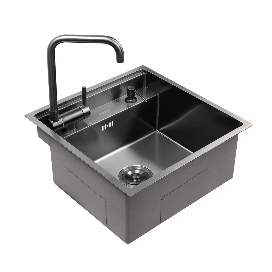 Кухонная скрытая мойка Platinum Handmade PVD черная 50 * 50/220 смеситель в комплекте