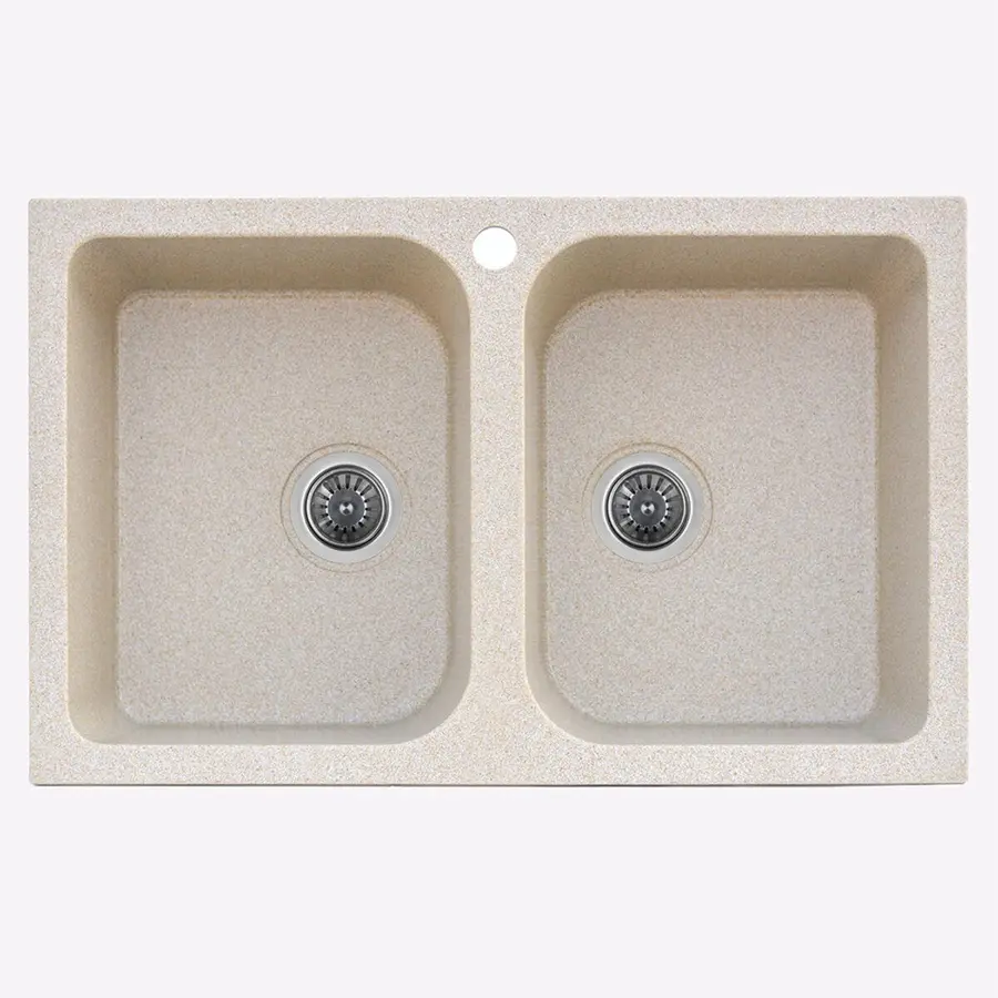 Гранітна мийка для кухні Platinum 7648W TWIN глянець Бежевий
