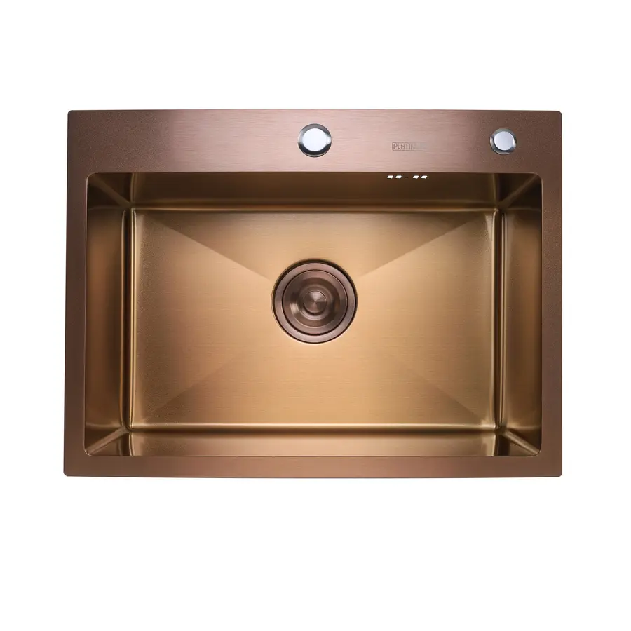 Кухонная мойка Platinum Handmade PVD мідна 60 * 45/220 3,0 / 1,5 мм корзина и дозатор в комплекте