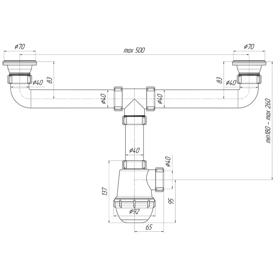 Сифон для двойной кухонной мойки ANI Plast A3000