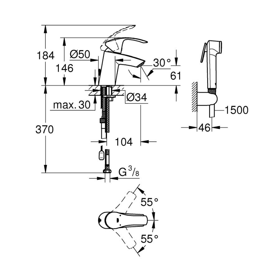 Змішувач для раковини з лійкою Grohe Eurosmart 23124002