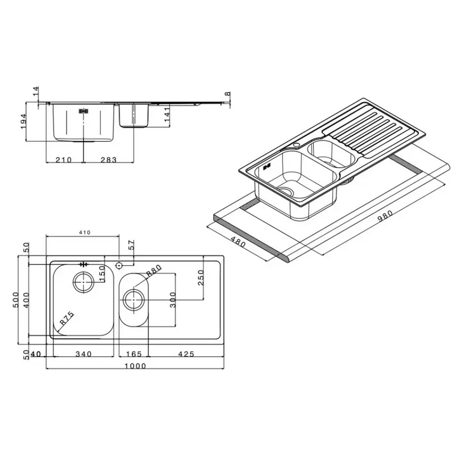Кухонна мийка Apell Venezia VE1002IRBC Brushed