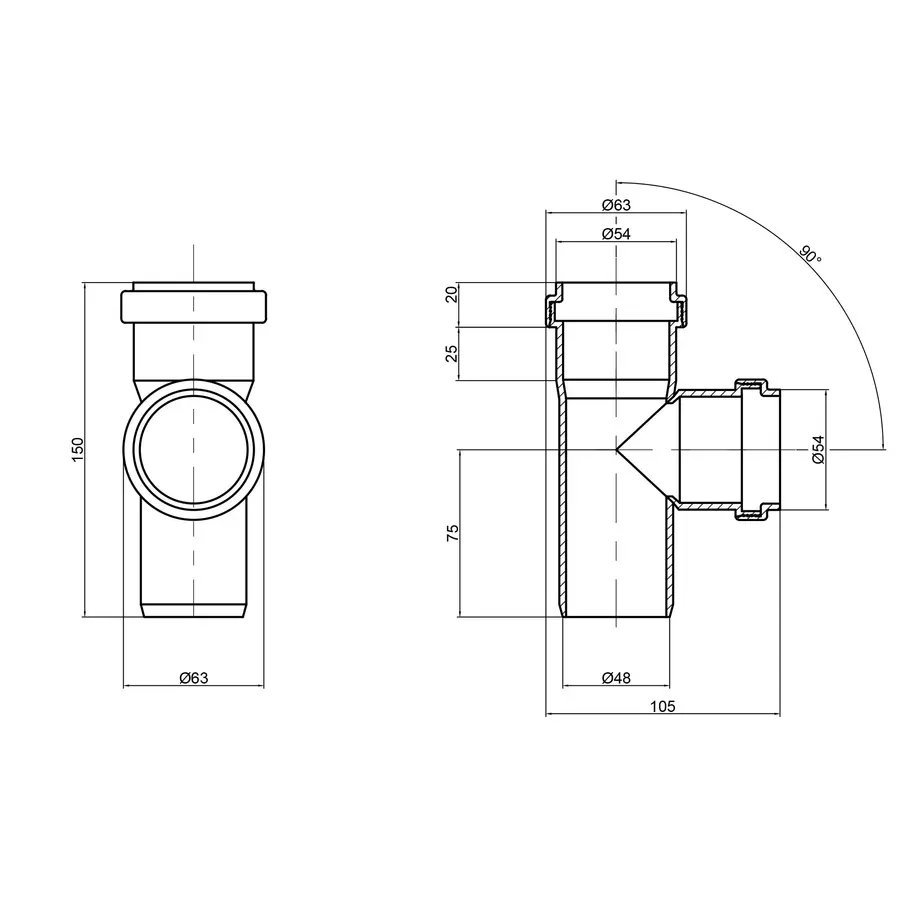 Тройник PPR канализационный TA Sewage 50, 90 °