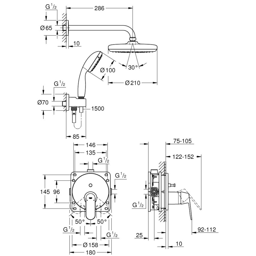 Душова система Grohe Eurosmart Cosmopolitan 25219001