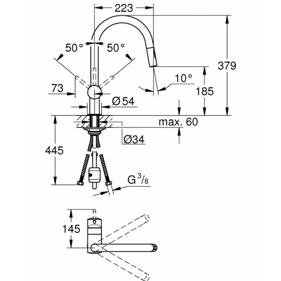 Смеситель для кухни с выдвижным изливом Grohe Minta 32321002