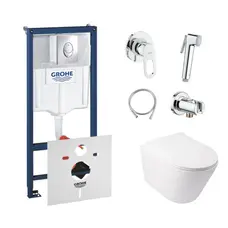 Комплект інсталяція Grohe Rapid SL 38721001 + унітаз з сидінням Qtap Swan QT16335178W + набір для гігієнічного душу зі змішувачем Grohe BauLoop 111042