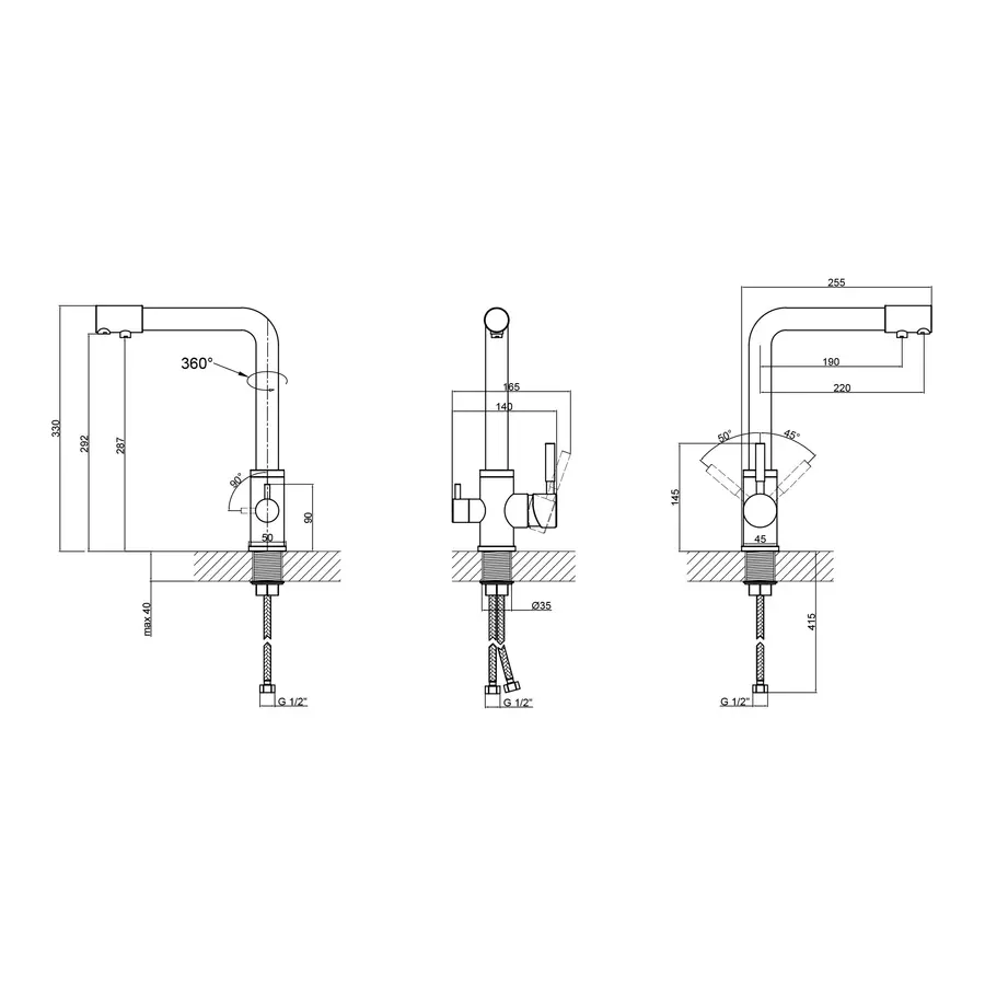 Змішувач для кухні Lidz (CRM) Over 38 020 з підключенням до фільтра