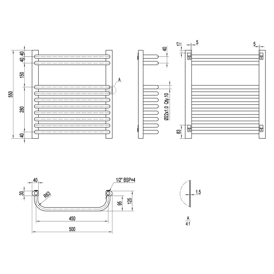 Сушилка Полотенцесушитель водяной Qtap Glory (BLA) P10 550x500 HY