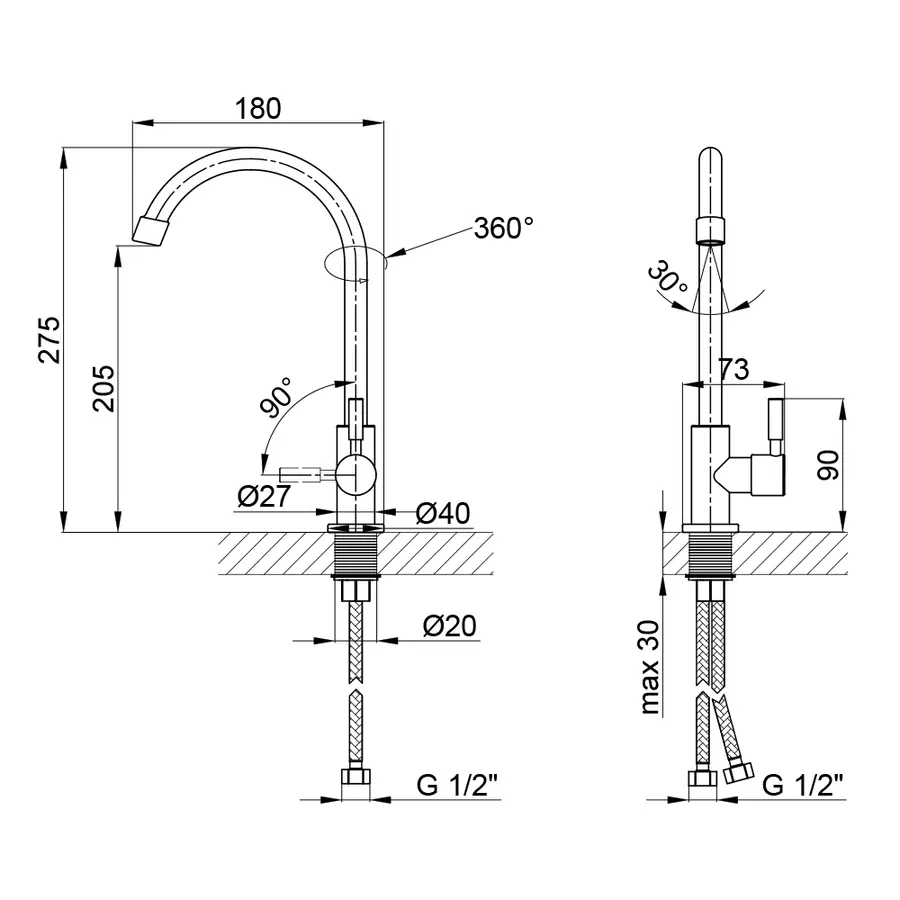 Змішувач кухонний на одну воду Lidz (NKS) 12 32 015SF-8