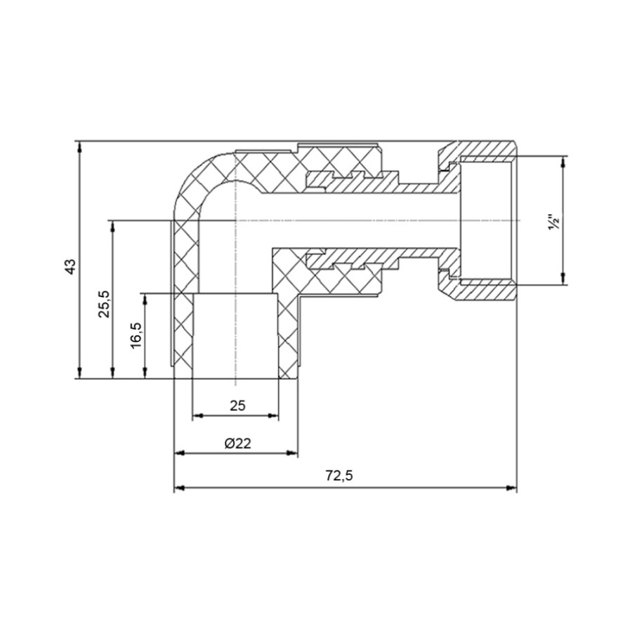 Уголок PPR Blue Ocean с накидной гайкой 25х1 / 2 ", 90 ° ВР