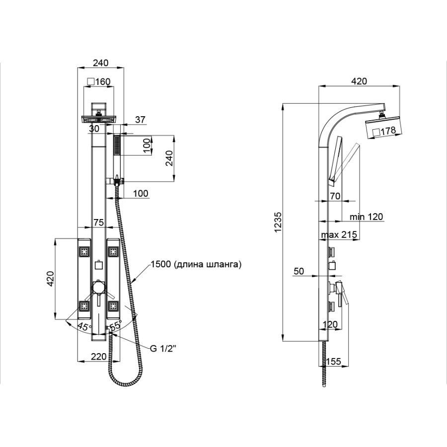 Душевая панель Qtap WHI 1102