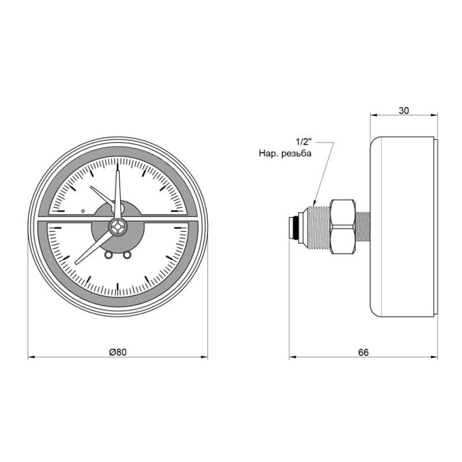 Термоманометр Icma 1/2" 0-10 бар, заднє підключення №259