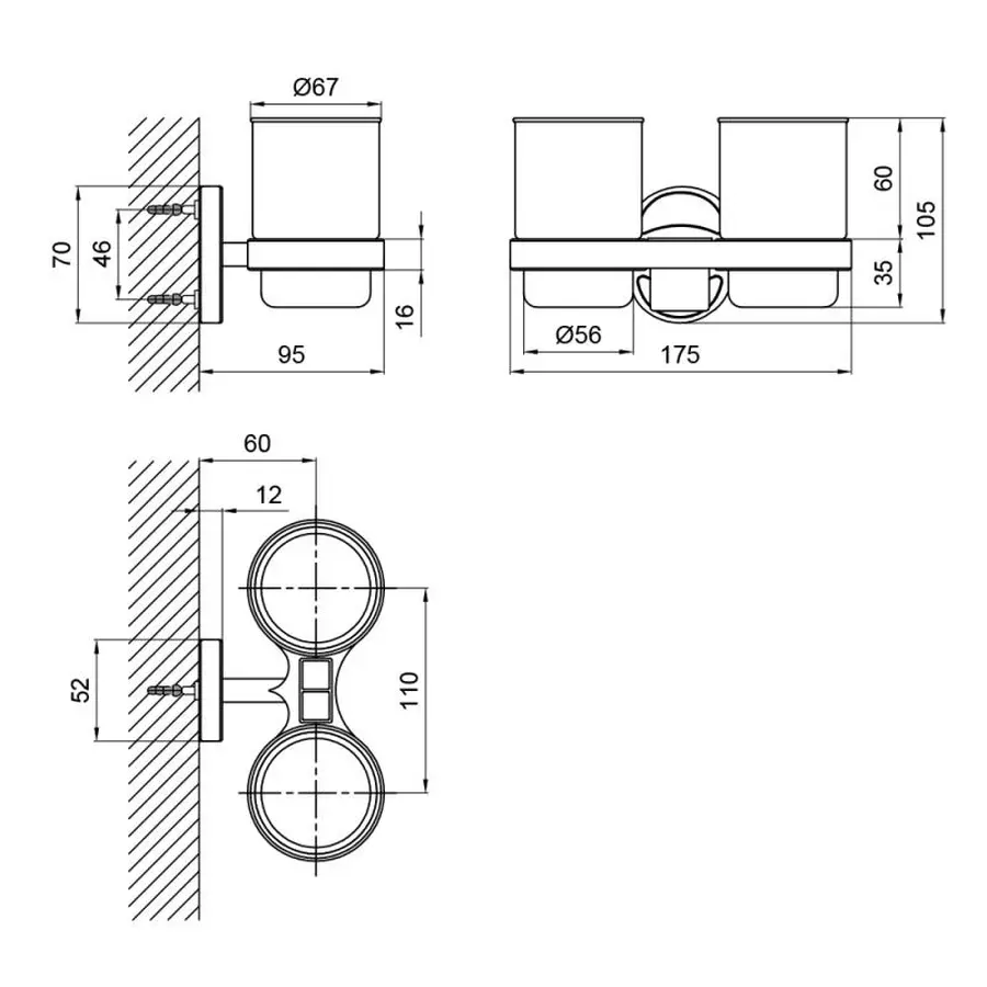 Склянка подвійна Lidz (CRG) 114.04.02 з тримачем зубних щіток