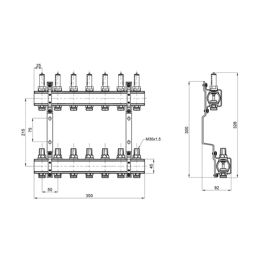Колектор з витратомірами SD Forte 1" 7 виходів SF001W7