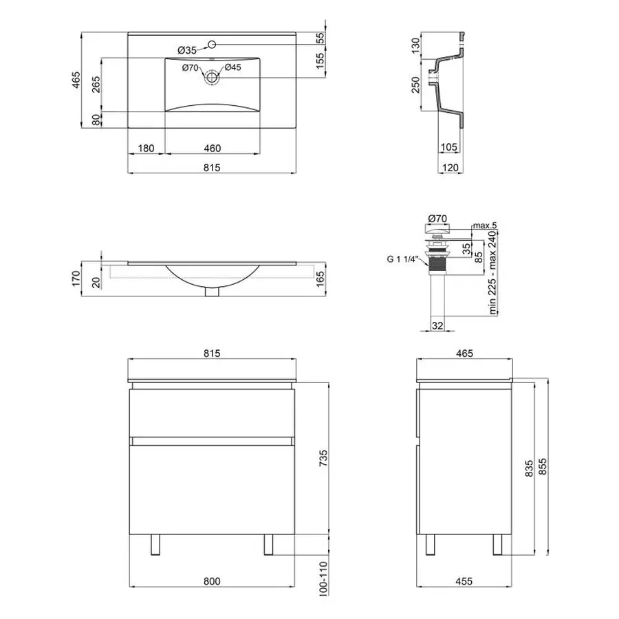 Комплект Qtap Albatross 810х825х460 White тумба підлогова + раковина урізна QT0171TN800D3080CW