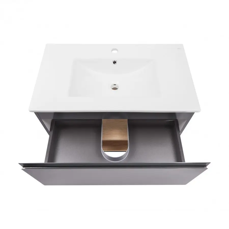 Комплект Qtap Robin 800х580х437 Graphite/Whitish oak тумба підвісна + раковина урізна QT1372TPВ8002GWO