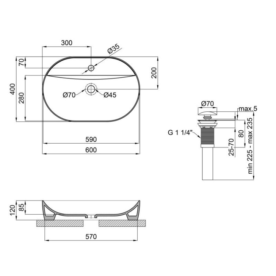 Раковина-чаша Qtap Scorpio 610x400x120 Matt black з донним клапаном QT142203MBMB