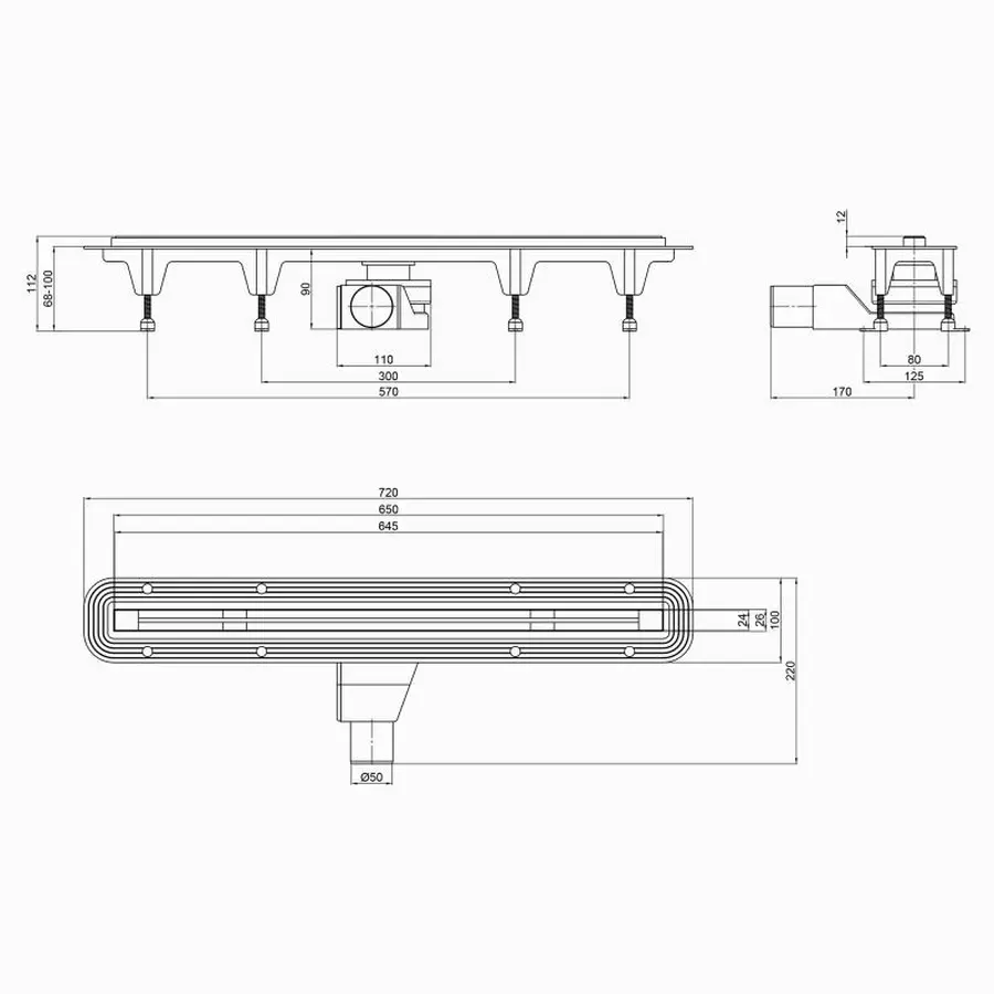 Трап Qtap Aries CRM70650304 щілинний з гідрозакривом та нержавіючою планкою