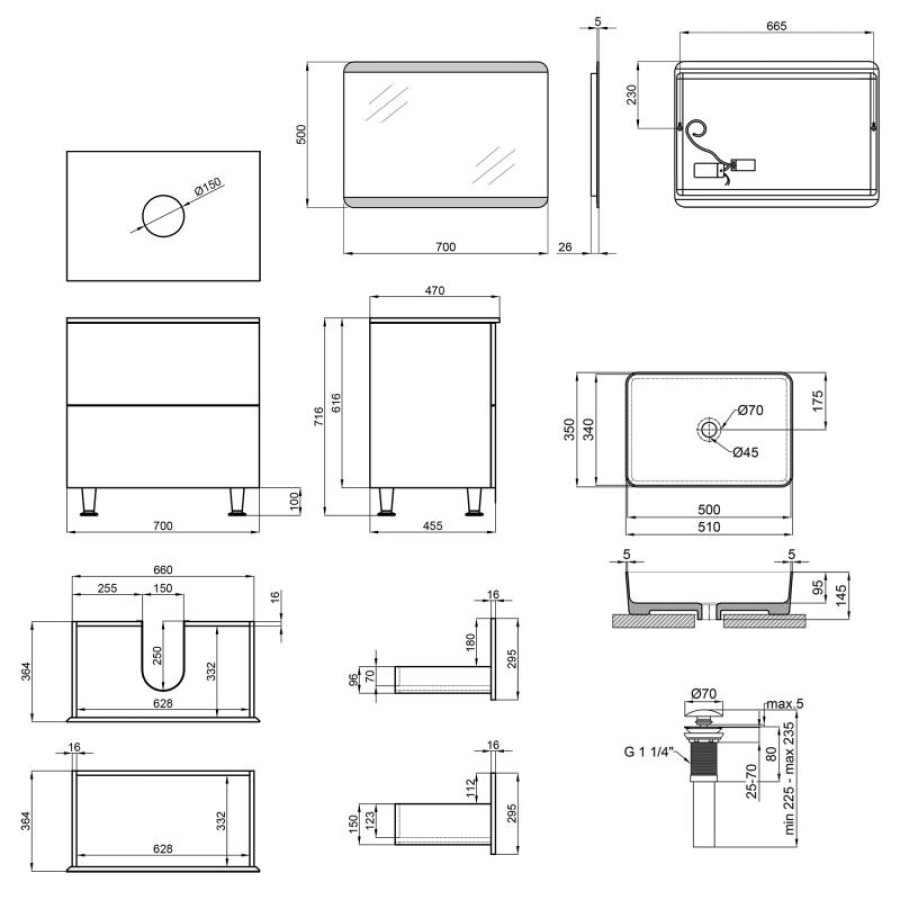 Комплект меблів для ванної Qtap Tern тумба + раковина + дзеркало QT044VI43012