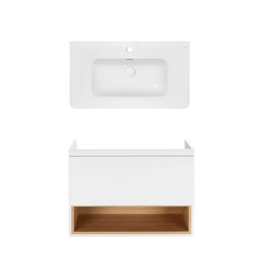 Комплект Qtap тумба підвісна Robin 800х580х437 мм White/Whitish oak + раковина урізна Albatross 9H QT71RO44038