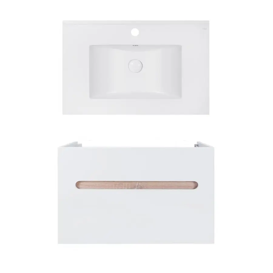 Комплект Qtap тумба підвісна Virgo 800х580х437 мм White/Whitish oak + раковина урізна Albatross E QT71V44082