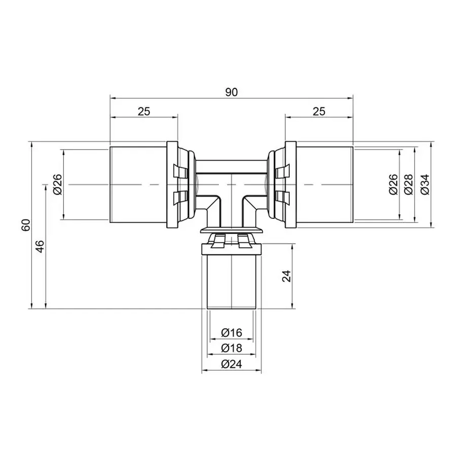Трійник прес Icma 26х16х26 №406