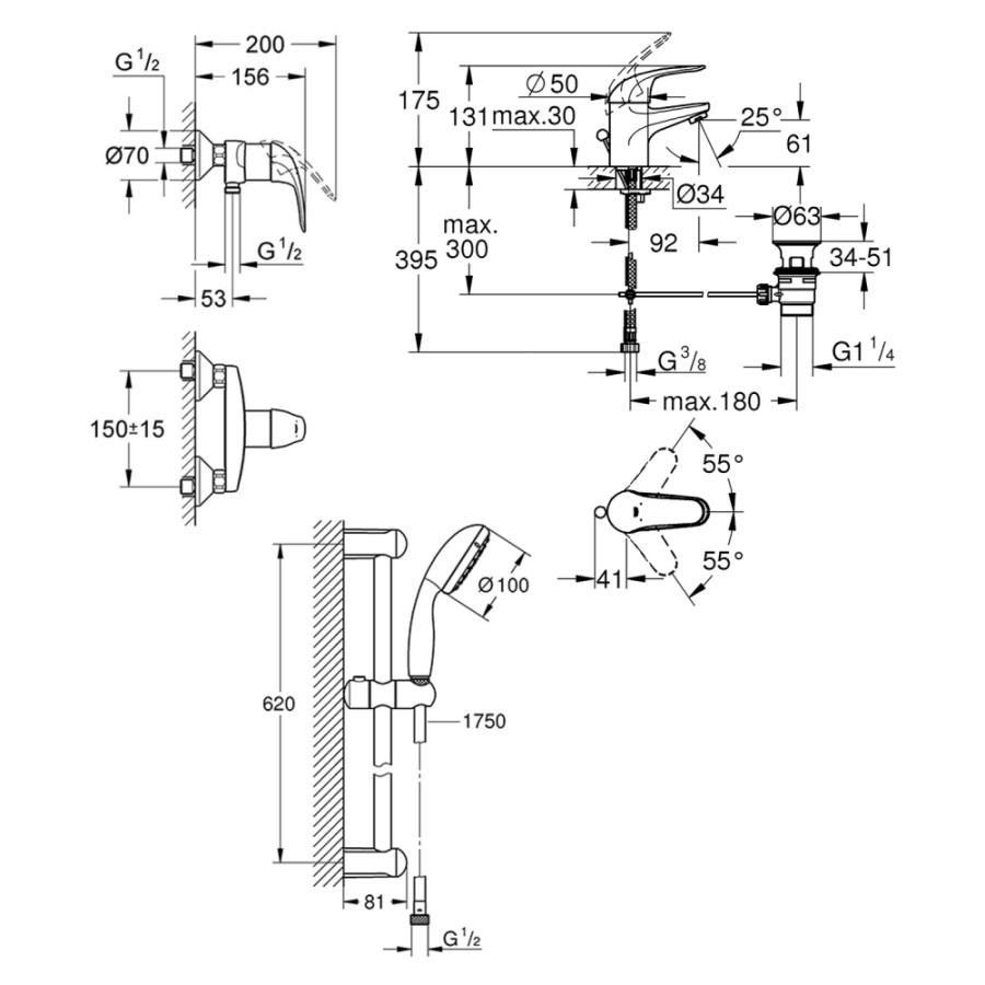 Набір змішувачів Grohe Euroeco 123232