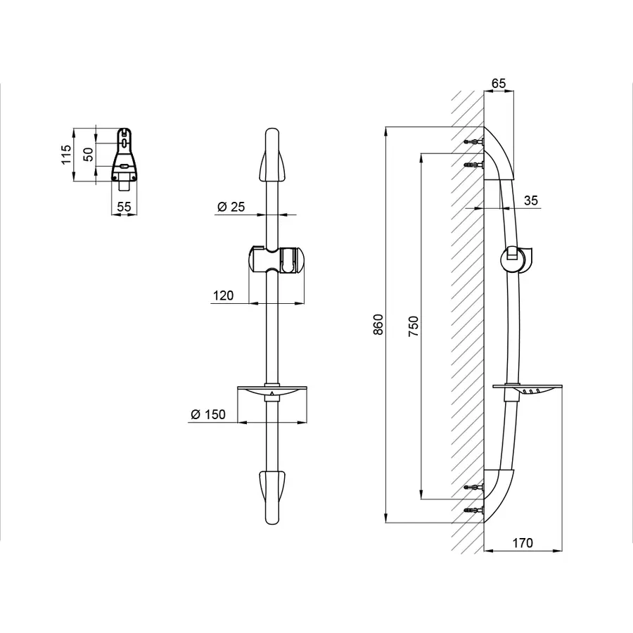 Штанга для душа Qtap 008 с мыльницей