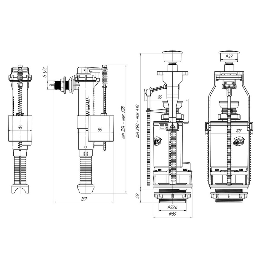 Зливний/наливний механізм для унітаза ANI Plast FV8010C (WC8010C)