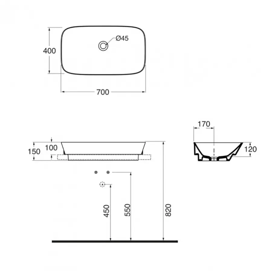 Раковина для ванны Azzurra Prua PRU70CO1IN Cotton
