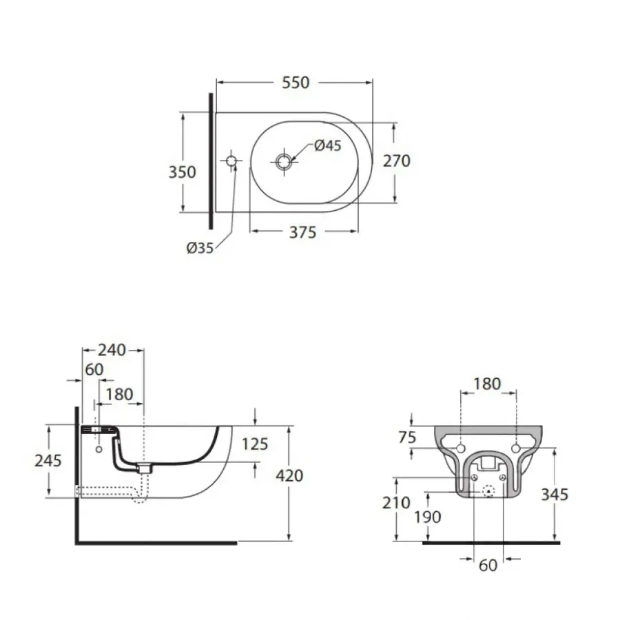 Биде подвесное Azzurra Nuvola NUV500B1SOSK