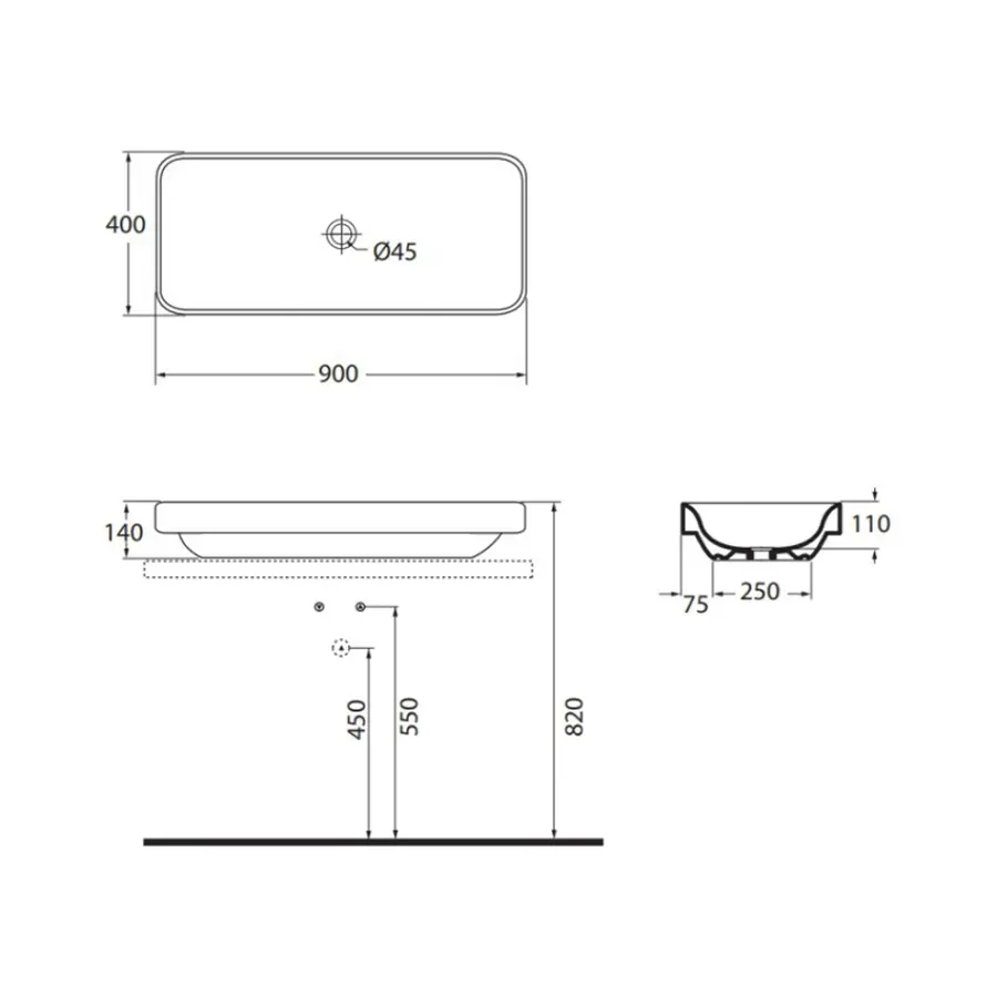 Раковина для ванны Azzurra Elegance soft ESO90B1 Shiny white