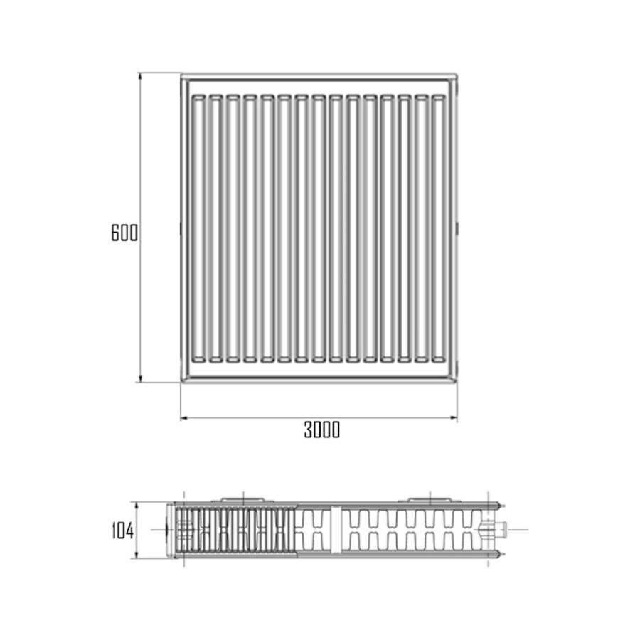 Радіатор сталевий Aquatronic 22-К 600x3000 бічне підмикання