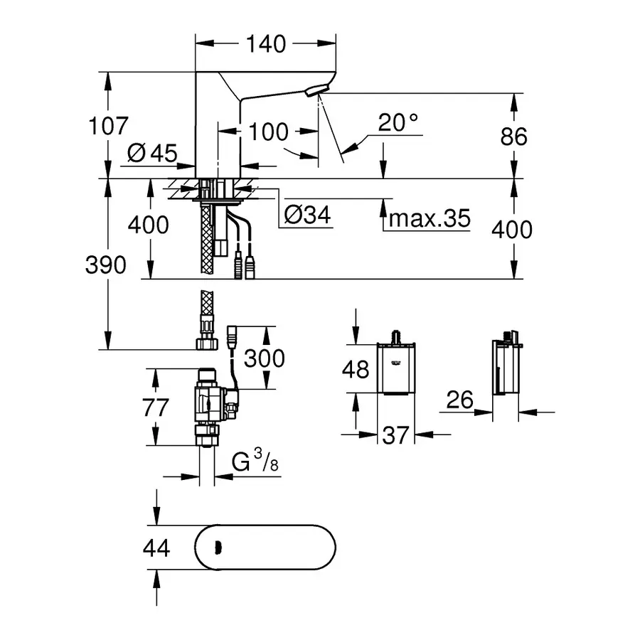 Кран для раковини безконтактний Grohe Euroeco Cosmopolitan E 36271000