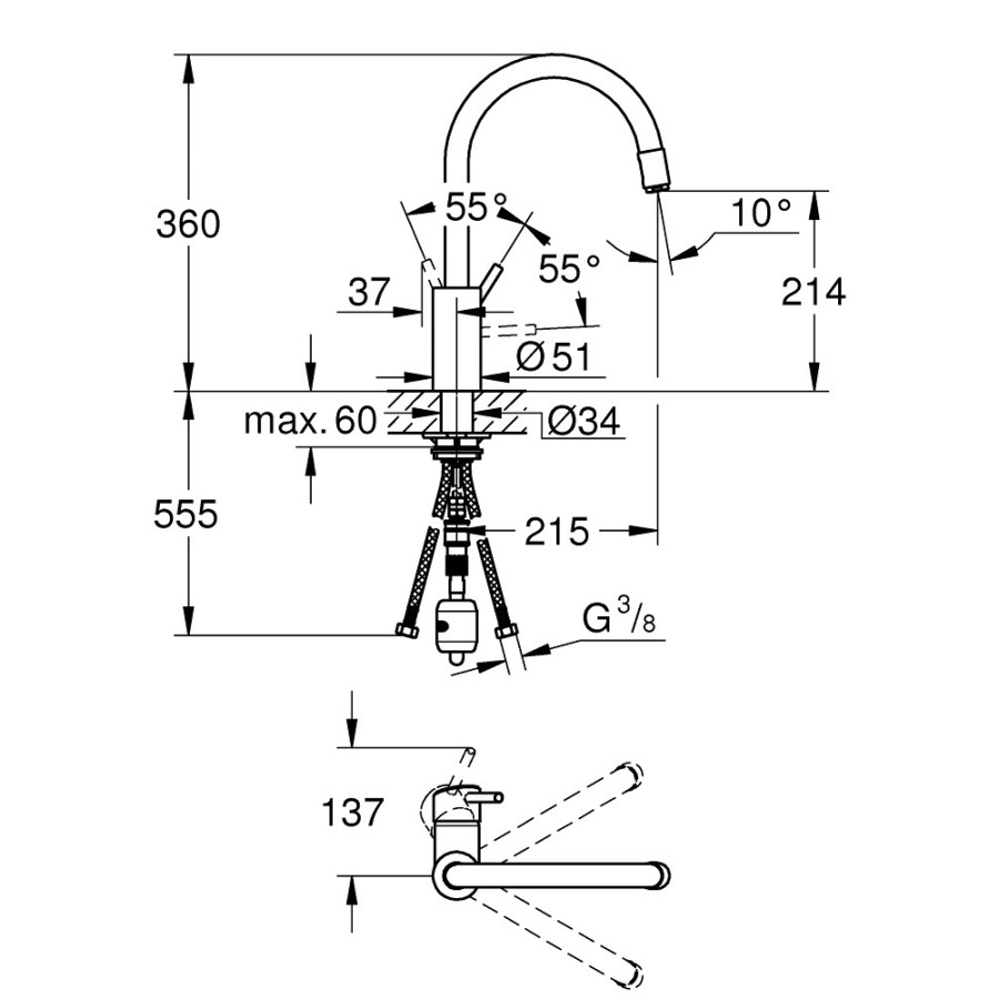 Смеситель для кухни с выдвижным изливом Grohe Concetto 32663DC3