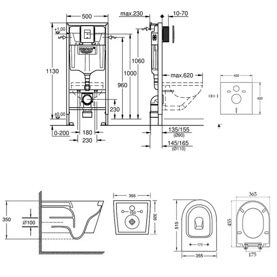 Набор инсталляция 5 в 1 Grohe Rapid SL 38827000 + унитаз с сиденьем Qtap Swan QT16335178W